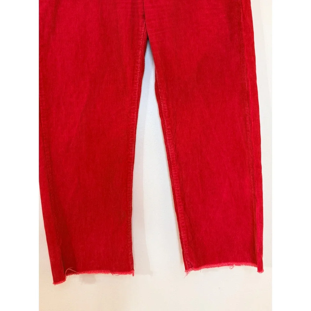 BDG Urban Outfitters Cowboy Jean Red Corduroy High Rise Raw Hem Pants Size 28